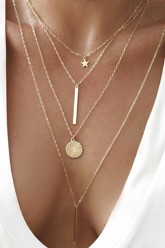 Gold boho multilayered pendant necklace set